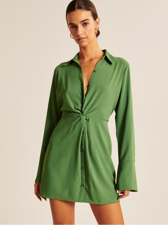 Abercrombie & Fitch Dresses & Skirts - Abercrombie & Fitch Long Sleeve Twist Front Green Mini Shirt Dress L